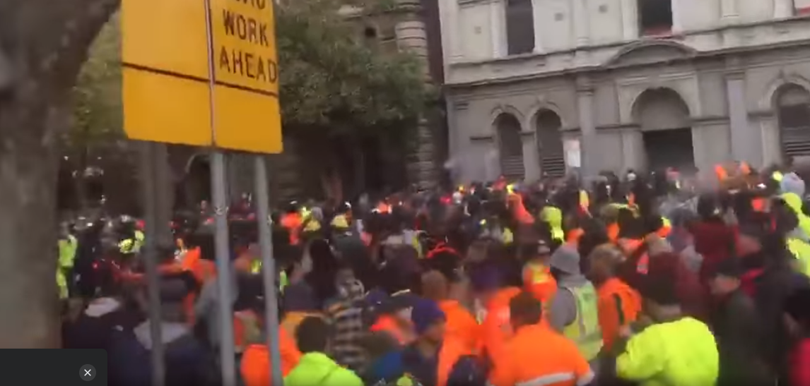 Australia to protest against compulsory vaccination and the shutdown of several construction sites in the city following their demonstration yesterday.