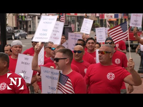 Newark firefighters, police protest vaccination mandate, NJ, USA