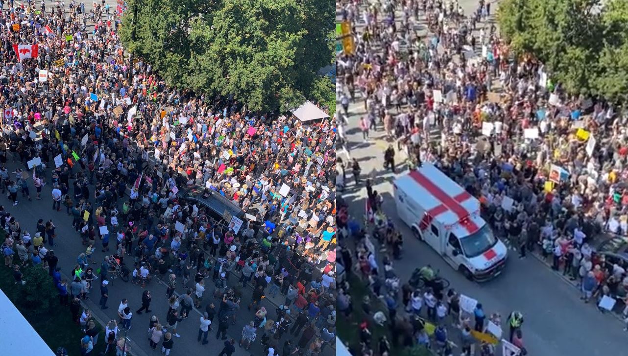 Thousands protest vaccine passports outside hospitals across B.C.