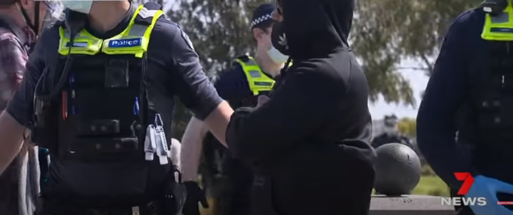 Protesters outnumbered by police St Kilda beach , in Australia sept. 25, 2021